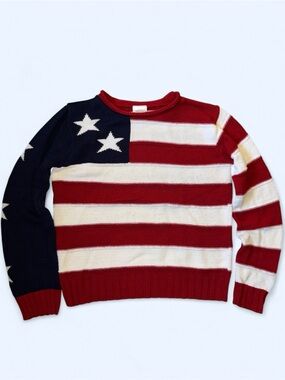 Vintage Knit American Flag Sweater Long Sleeve Small